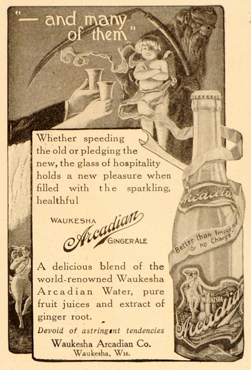 1908 Vintage Ad Arcadian Ginger Ale Waukesha Wisconsin - ORIGINAL ADVERTISING