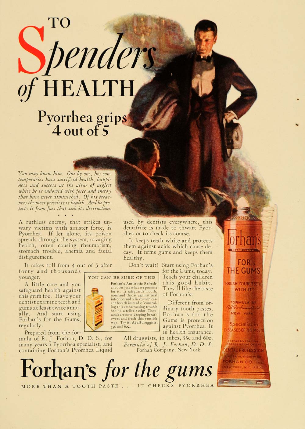 1927 Vintage Ad Forhans Toothpaste Gums Pyorrhea Dental - ORIGINAL ADVERTISING