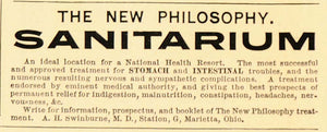 1904 Vintage Ad New Philosophy Sanitarium Marietta OH - ORIGINAL ADVERTISING