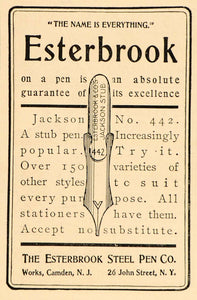 1902 Ad Esterbrook Jackson No. 442 Stub Fountain Pen - ORIGINAL ADVERTISING