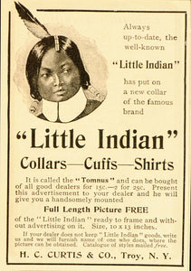 1901 Ad Little Indian Shirt Collar Tomnus H. C. Curtis - ORIGINAL ADVERTISING