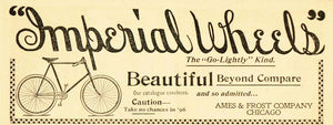 1896 Vintage Ad Imperial Bicycle Wheels Tire Ames Frost - ORIGINAL ADVERTISING