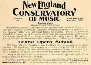 1908 ORIG. Ad New England Conservatory of Music Boston - ORIGINAL ADVERTISING