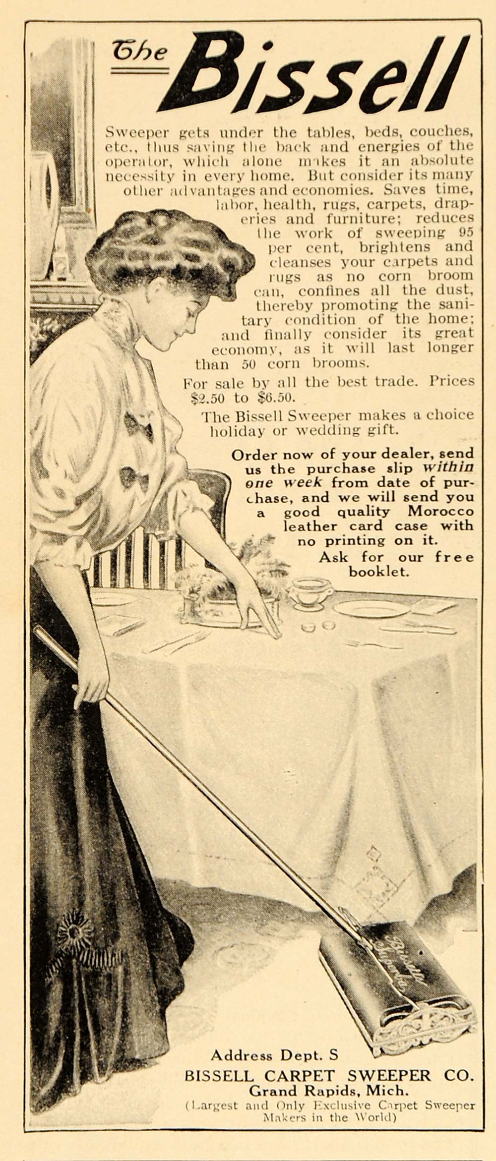 1908 Vintage Ad Bissell Carpet Sweeper Cleaning House - ORIGINAL ADVERTISING