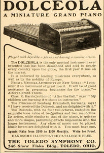 1907 Vintage Ad Dolceola Miniature Grand Piano Toledo - ORIGINAL OLD3A
