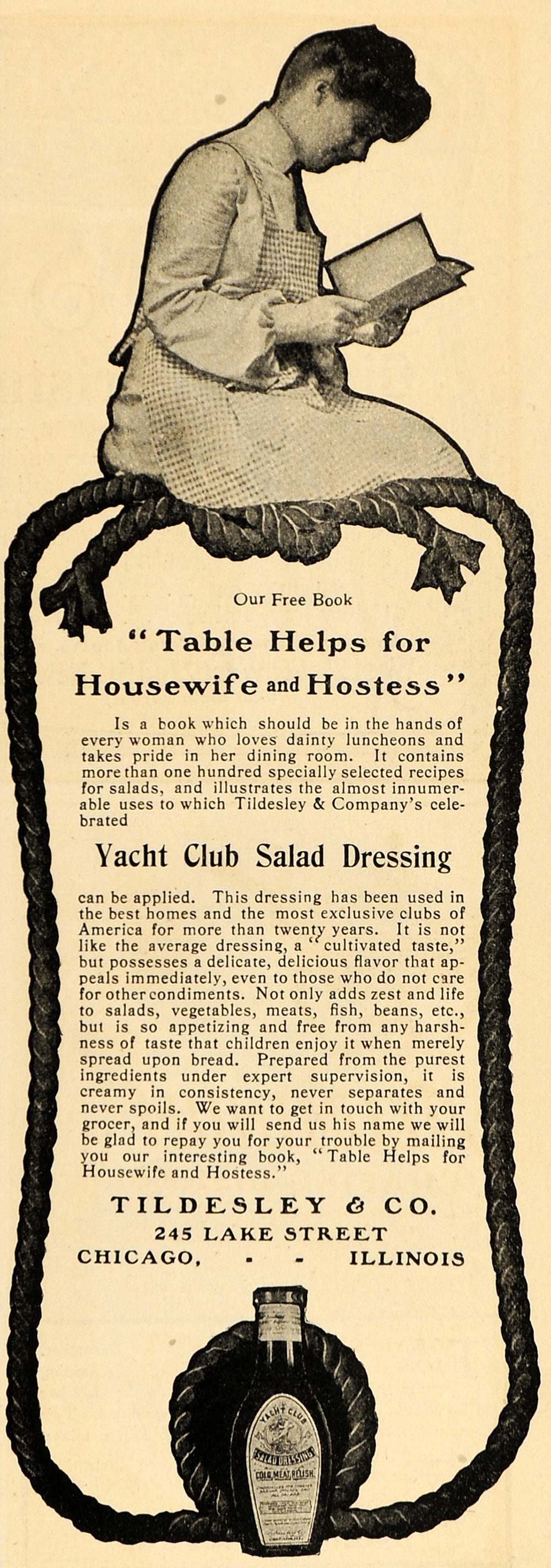 1903 Vintage Ad Tildesley Yacht Club Salad Dressing