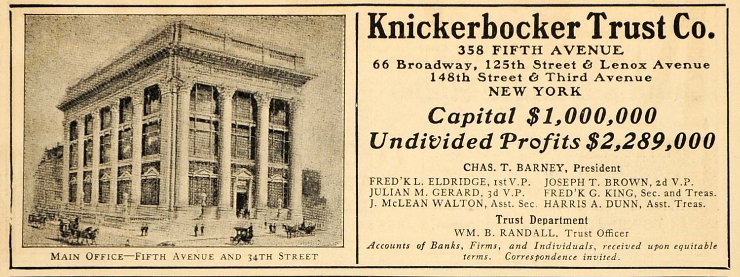 1903 Vintage Ad Knickerbocker Trust Office Building NYC - ORIGINAL OLD3A