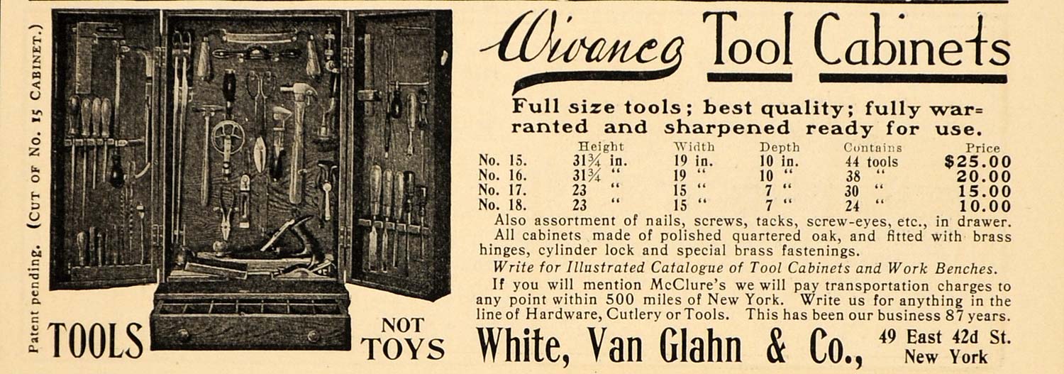 1903 Vintage Ad Wivanco Tool Chest # 15 White Van Glahn - ORIGINAL OLD3A