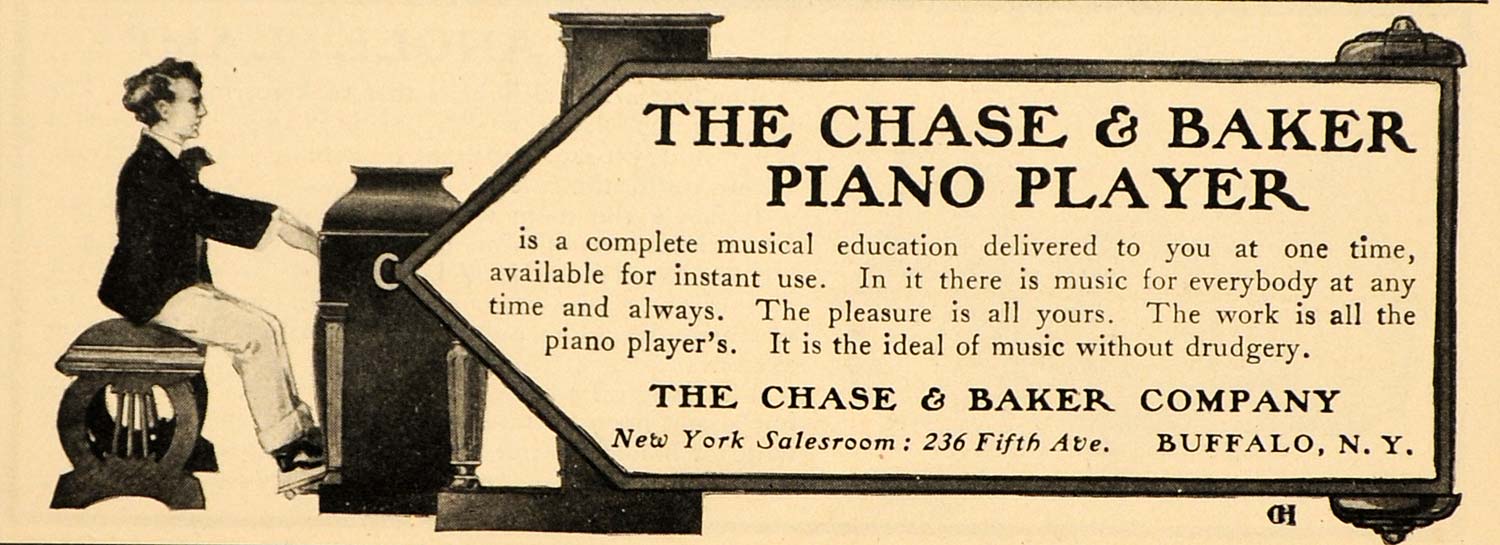 1903 Vintage Ad Chase & Baker Player Piano Instrument - ORIGINAL OLD3A