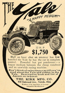 1903 Vintage Ad Yale Antique Automobile Car Kirk Mfg. - ORIGINAL OLD3A