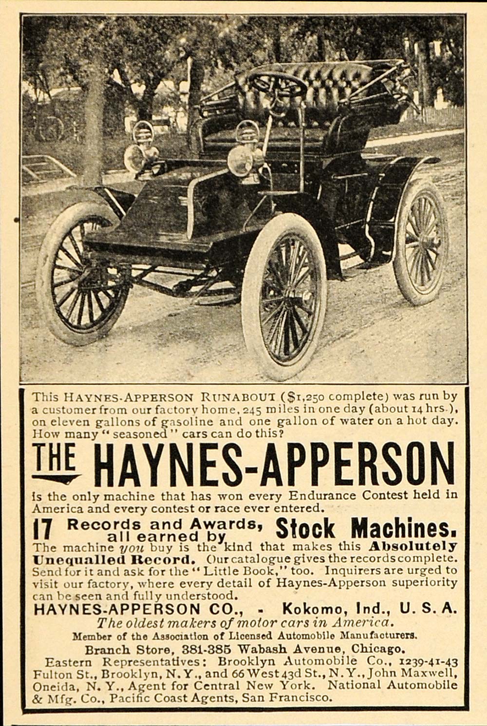 1903 Vintage Ad Haynes Apperson Runabout Antique Car - ORIGINAL OLD3A