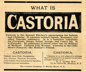 1888 Vintage Ad Castoria Quackery Tonic Samuel Pitcher - ORIGINAL OLD3A