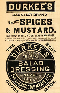 1888 Vintage Ad Durkee's Salad Dressing Spices Mustard - ORIGINAL OLD3A
