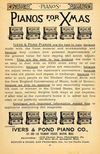 1888 Vintage Ad Ivers & Pond Pianos Christmas Boston - ORIGINAL OLD3A