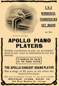 1904 Vintage Ad Apollo Concert Grand Player Piano Keys - ORIGINAL OLD3A