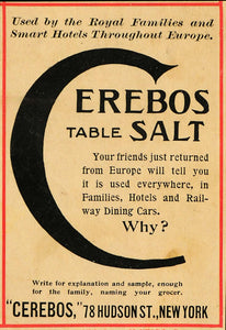 1904 Vintage Ad Cerebos Table Salt Original Antique - ORIGINAL ADVERTISING OLD3A