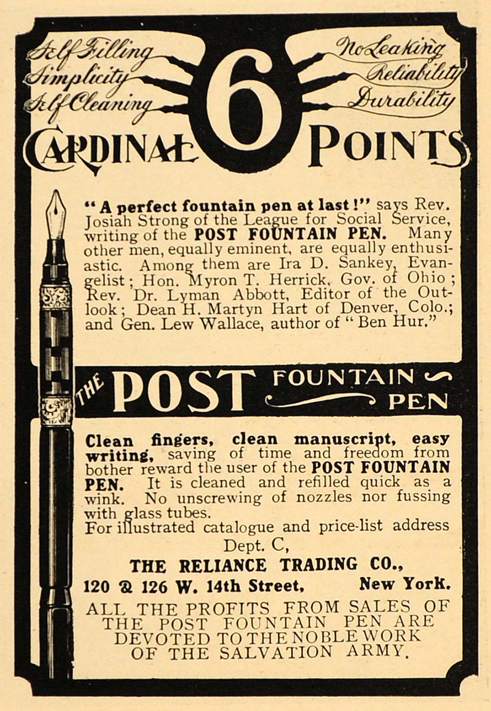 1904 Vintage Ad Post Fountain Pen Reliance Trading Co. - ORIGINAL OLD3A
