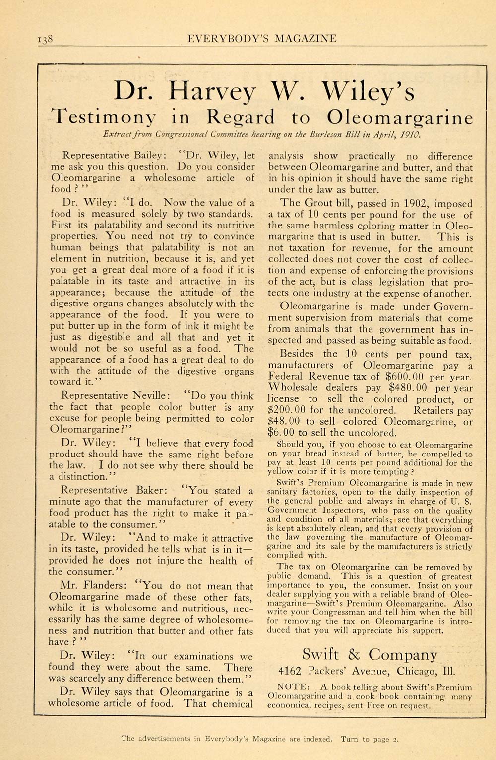 1911 Vintage Ad Swift Oleomargarine Tax Harvey W. Wiley - ORIGINAL OLD3A