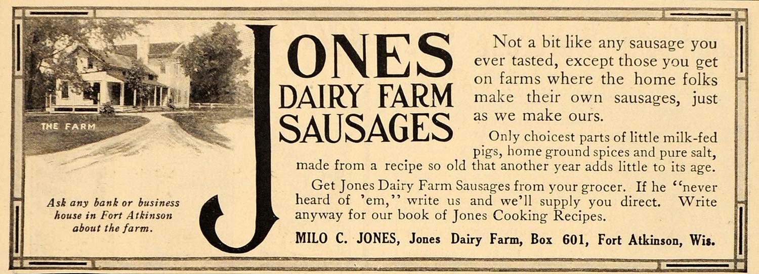 1911 Ad Jones Dairy Farm House Sausage Fort Atkinson WI - ORIGINAL OLD3A