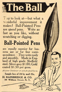 1911 Vintage Ad H. Bainbridge Ball-Pointed Fountain Pen - ORIGINAL OLD3A