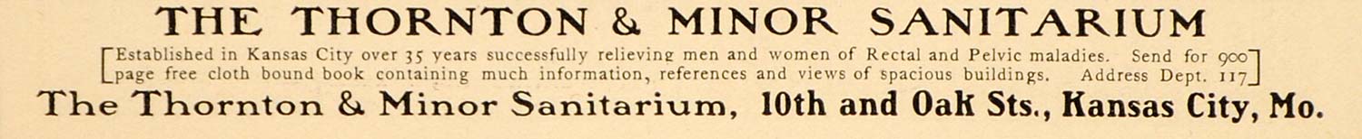 1911 Vintage Ad Thornton Minor Sanitarium Kansas City - ORIGINAL OLD3A