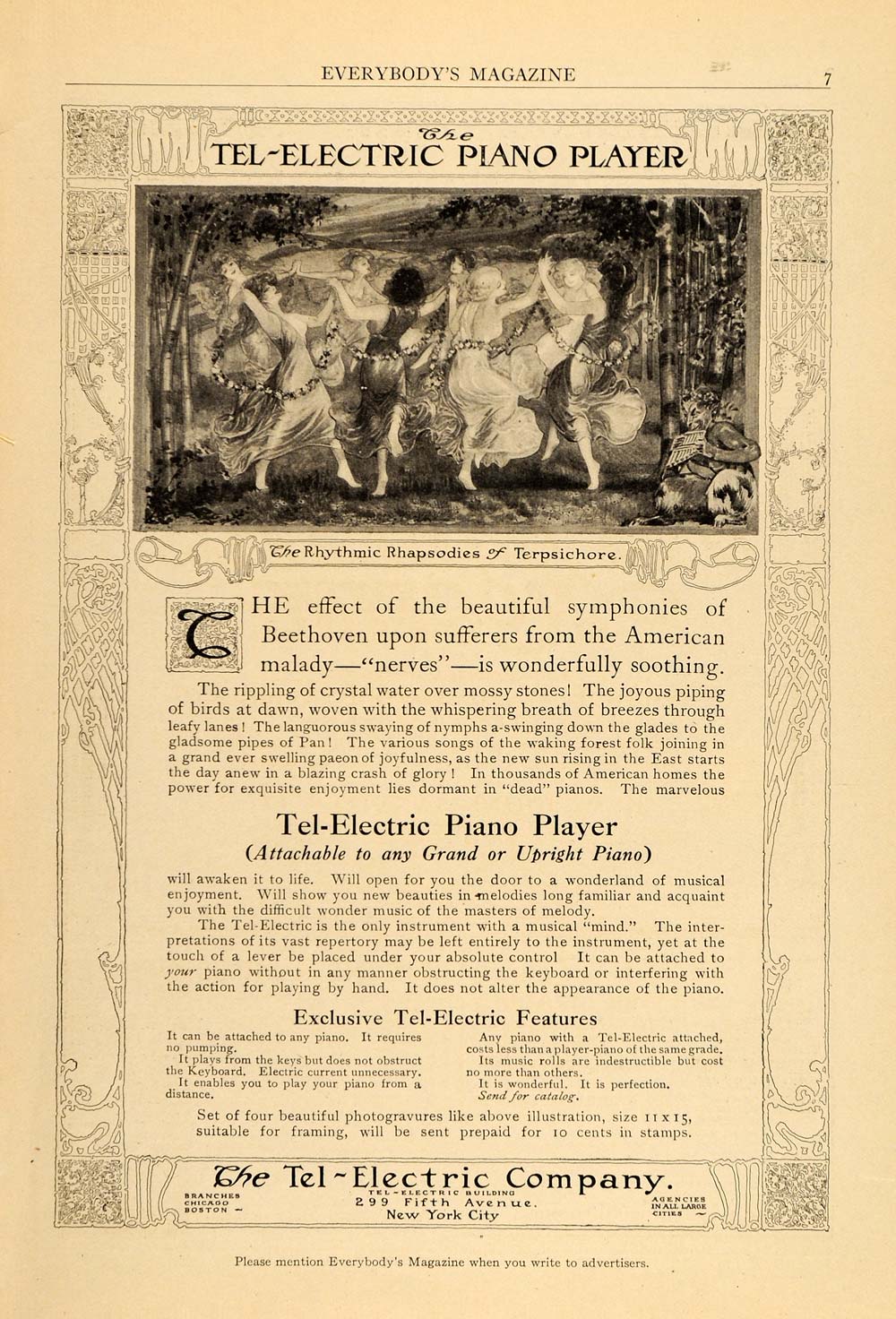 1911 Vintage Ad Tel-Electric Piano Player Dancing Dance - ORIGINAL OLD3A