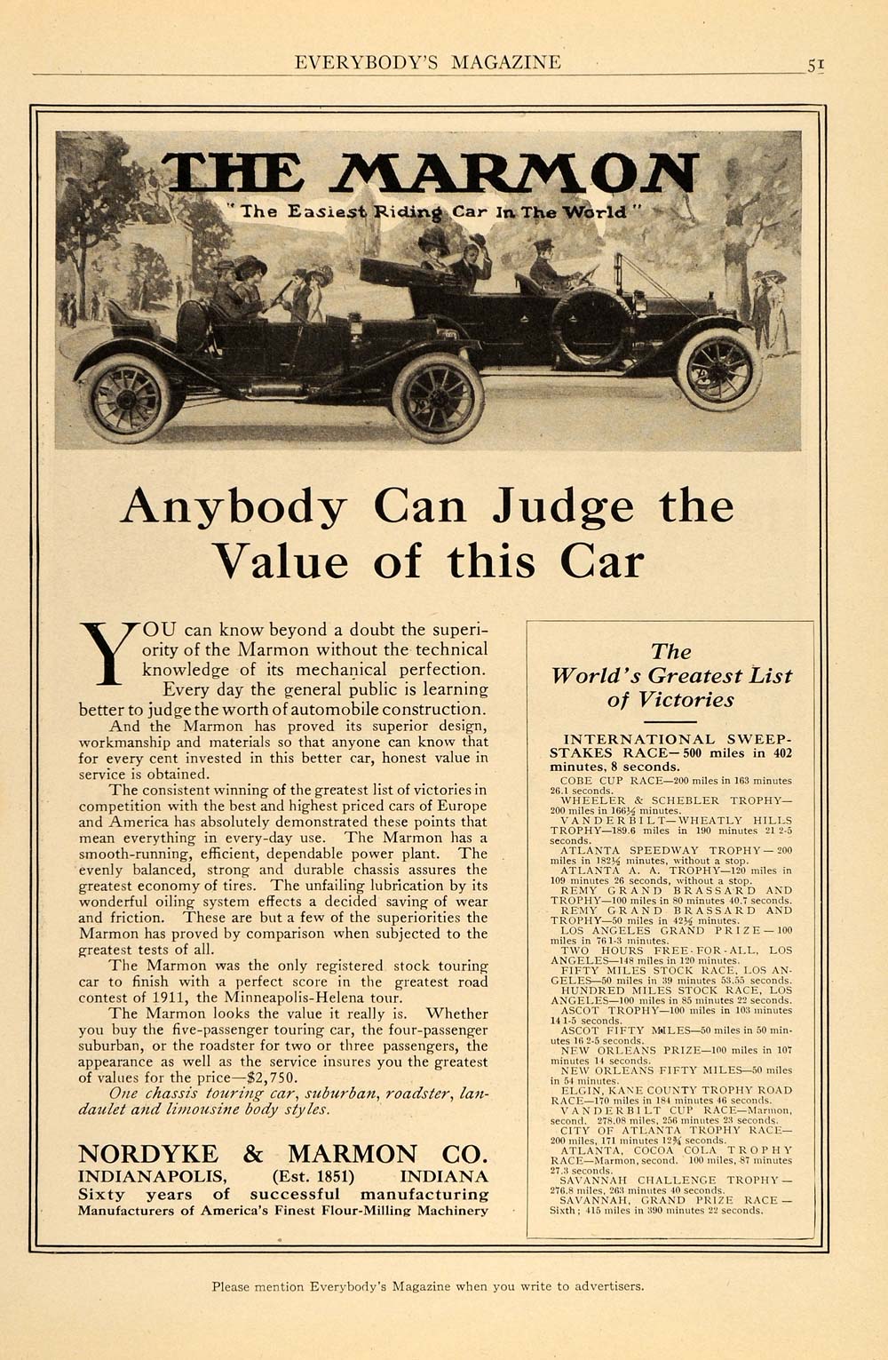 1911 Vintage Ad Nordyke Marmon Car Racing Victories - ORIGINAL ADVERTISING OLD3A