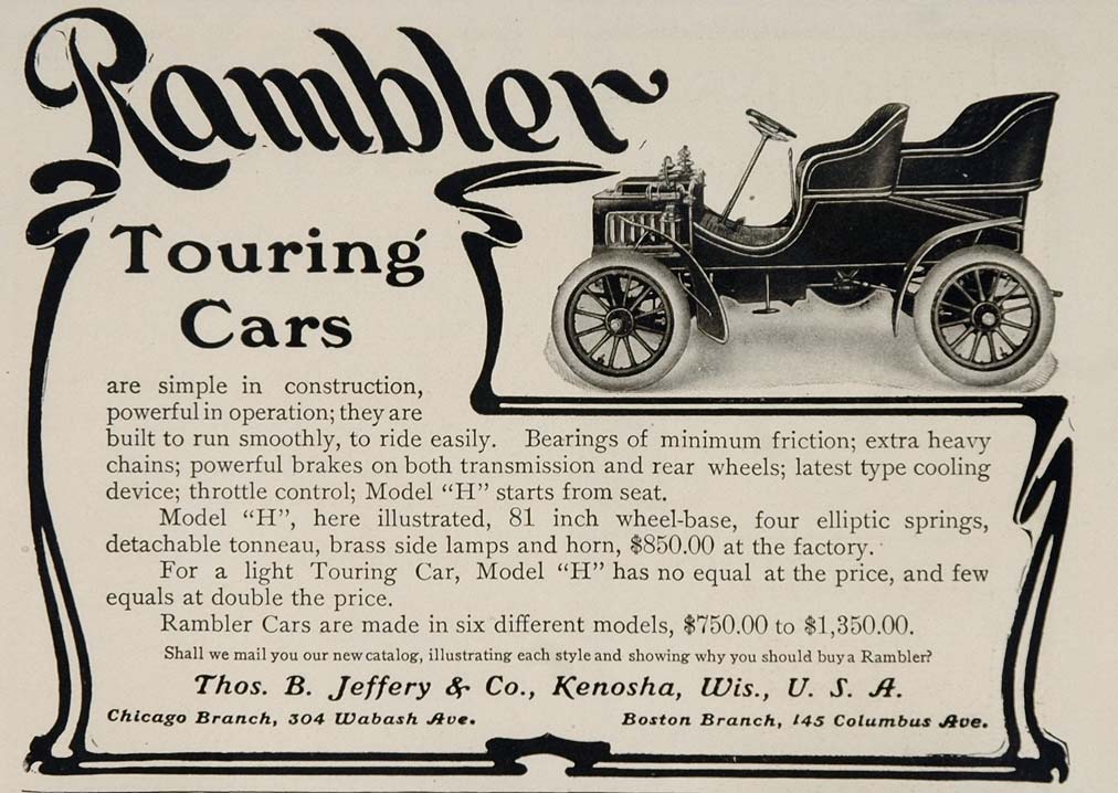 1904 Ad Rambler Auto Model H Thomas B. Jeffery Kenosha - ORIGINAL OLD3