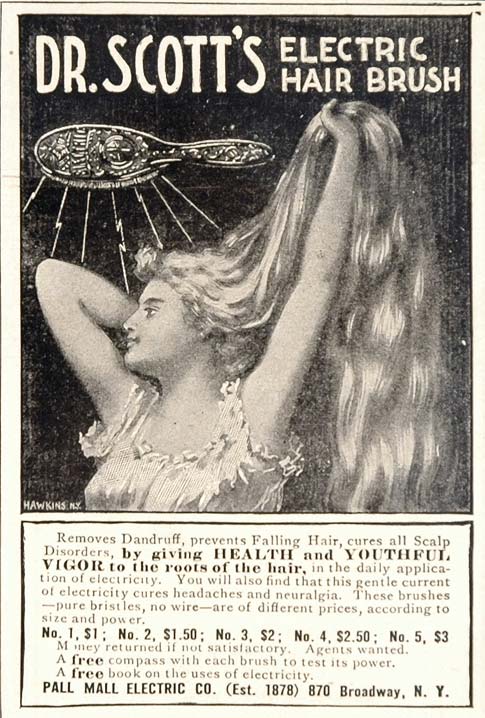 1907 Orig. Ad Dr. Scott's Electric Hair Brush Hairbrush - ORIGINAL OLD3