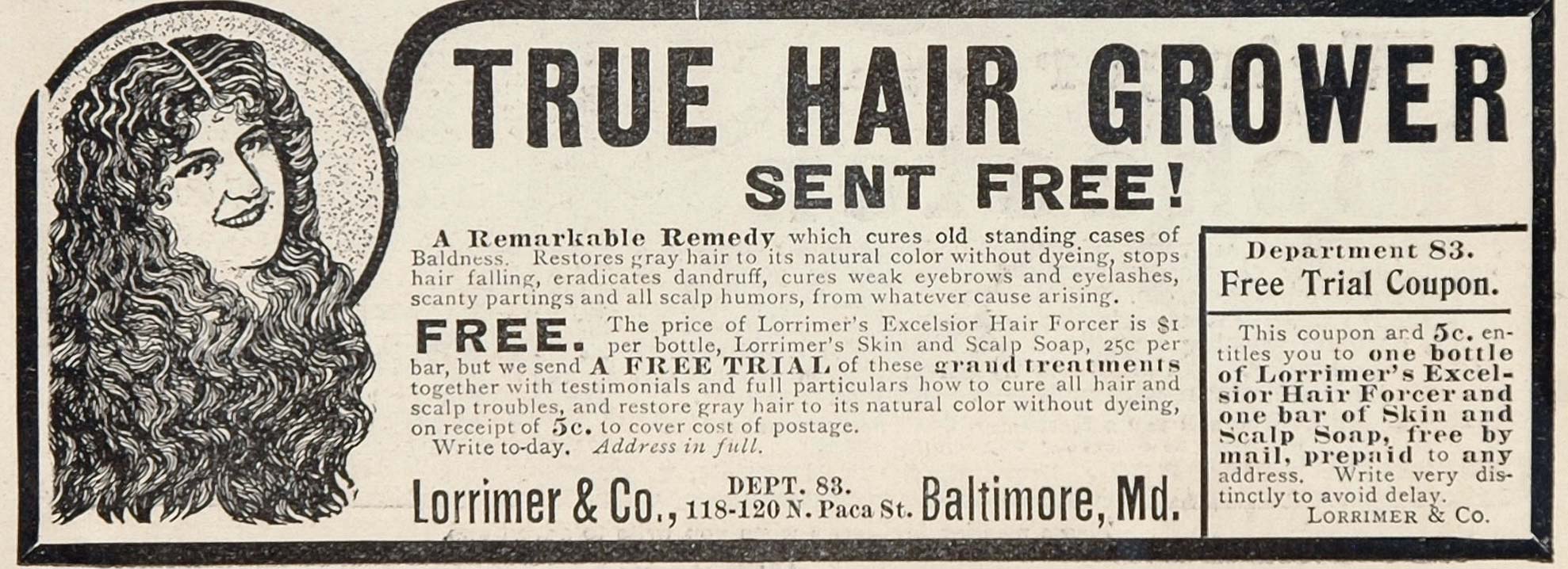 1901 Ad Lorrimer Excelsior Hair Forcer Bald Quackery - ORIGINAL ADVERTISING OLD3