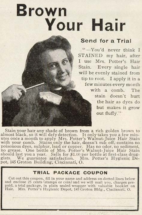 1906 Ad Mrs. Potters Walnut Juice Hair Stain Color Dye - ORIGINAL OLD3