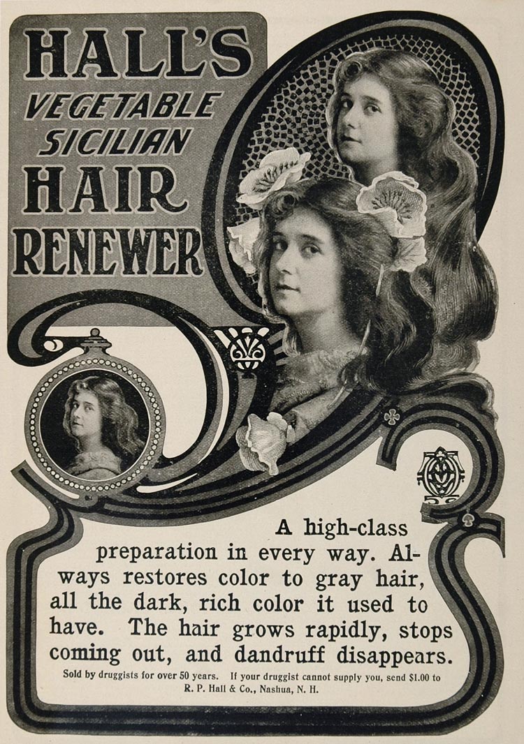 1904 Ad Hall's Vegetable Sicilian Hair Renewer Dandruff - ORIGINAL OLD3