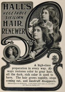 1904 Ad Hall's Vegetable Sicilian Hair Renewer Dandruff - ORIGINAL OLD3