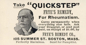 1898 Ad Medical Quackery Frye Remedy Cure Rheumatism - ORIGINAL ADVERTISING OLD3