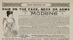 1896 ORIGINAL Vintage Ad Modene Hair Remover Removal - ORIGINAL ADVERTISING OLD3