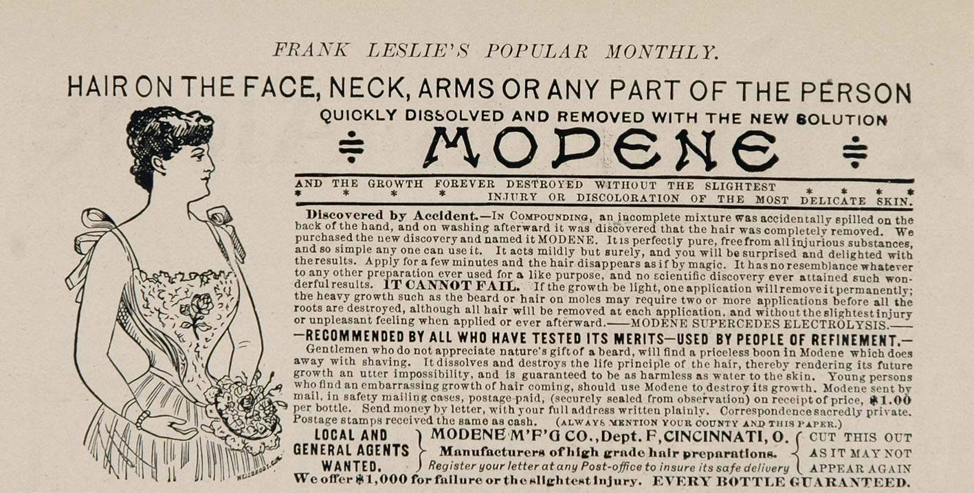 1898 ORIGINAL Vintage Ad Modene Hair Remover Removal - ORIGINAL ADVERTISING OLD3