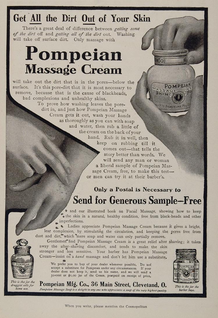 1906 Vintage Ad Pompeian Beauty Massage Skin Cream - ORIGINAL ADVERTISING OLD3
