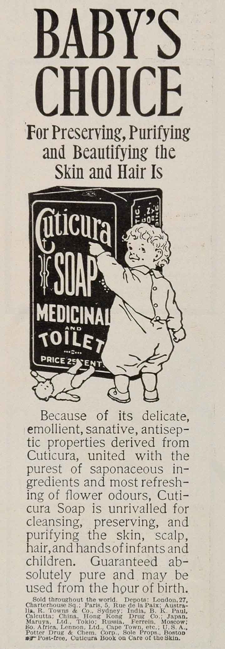 1907 Vintage Ad Medicinal Cuticura Soap Skin Hair Baby - ORIGINAL OLD3