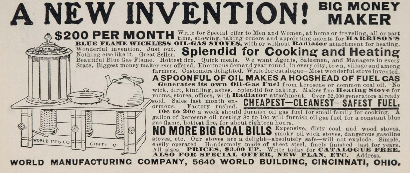 1903 Ad Harrison Blue Flame Wickless Oil Gas Stove - ORIGINAL ADVERTISING OLD3