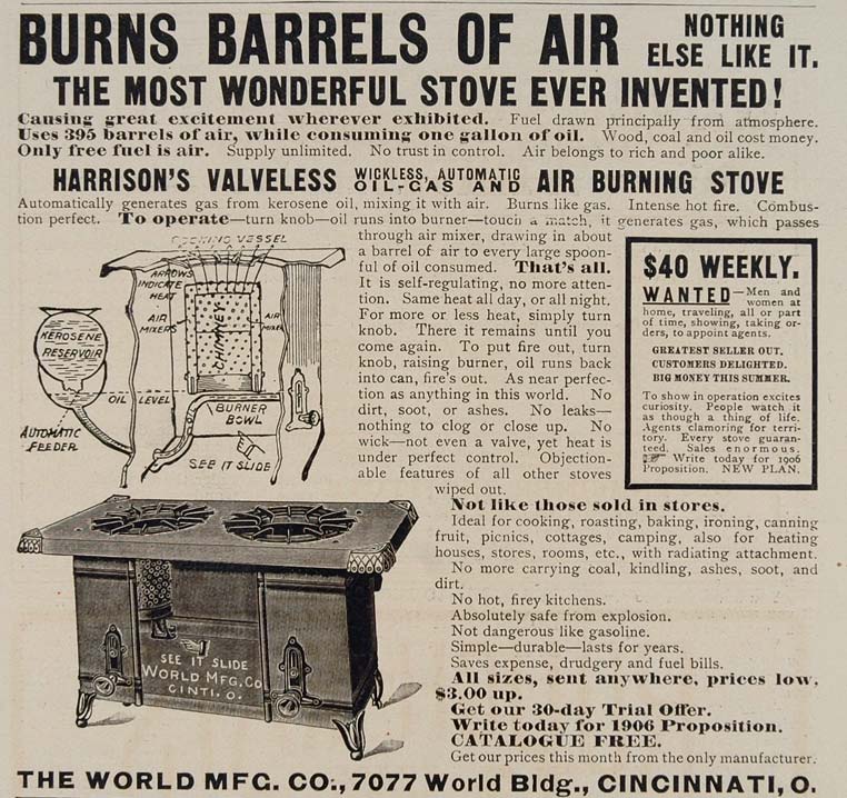 1906 Ad Harrison Valveless Oil Gas Air Burning Stove - ORIGINAL ADVERTISING OLD3