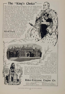 1903 Ad Hot Air Water Pump King Edward VII Sandringham - ORIGINAL OLD3