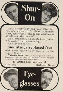 1906 Ad Shur-On Eyeglasses Spectacles E. Kirstein Sons - ORIGINAL OLD3