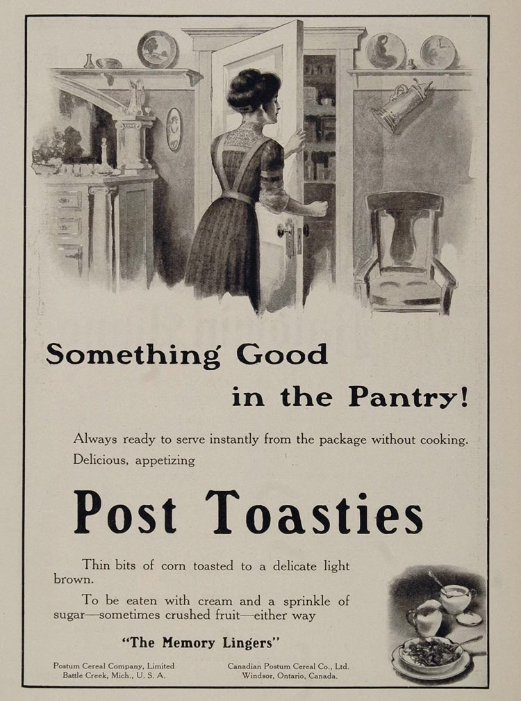 1911 Original Ad Post Toasties Cereal Postum Pantry - ORIGINAL ADVERTISING OLD3