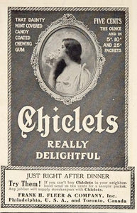 1909 Original Ad Chiclets Chewing Gum Philadelphia Frank Fleer Candy OLD3