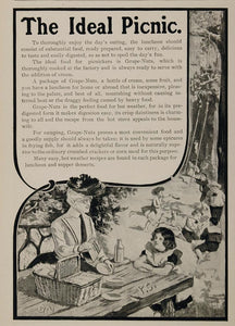 1902 ORIGINAL Print Ad Grape Nuts Food Picnic Basket - ORIGINAL ADVERTISING OLD3