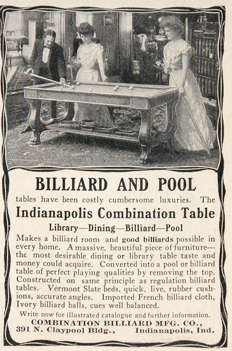 1903 Ad Billiard Pool Table Indianapolis Combination - ORIGINAL ADVERT ...