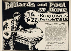 1901 Ad Burrowes Portable Pool Billiard Game Table - ORIGINAL ADVERTISING OLD3