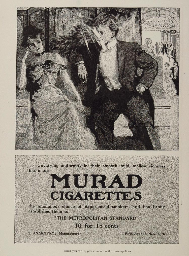 1907 Original Print Ad Murad Cigarettes S. Anargyros - ORIGINAL ADVERTISING OLD3