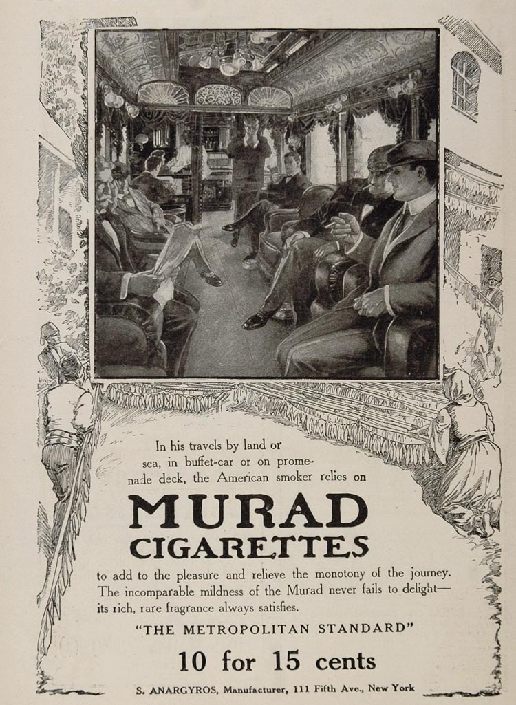 1906 Ad Murad Cigarettes Railroad Train Smoking Car - ORIGINAL ADVERTISING OLD3