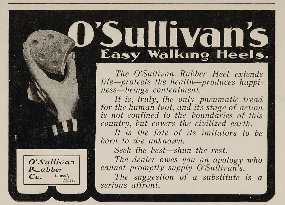 1902 Vintage Ad O'Sullivan Rubber Heel Lowell Mass. - ORIGINAL ADVERTISING OLD3